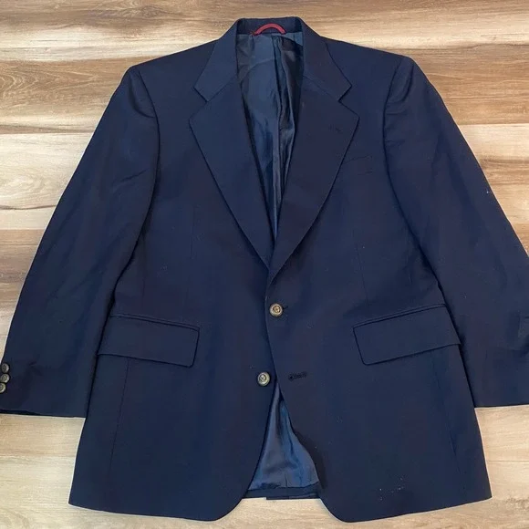 JOS A BANK Blazer Mens 40R Super 100s Merino Wool Navy Brass Buttons Vintage USA